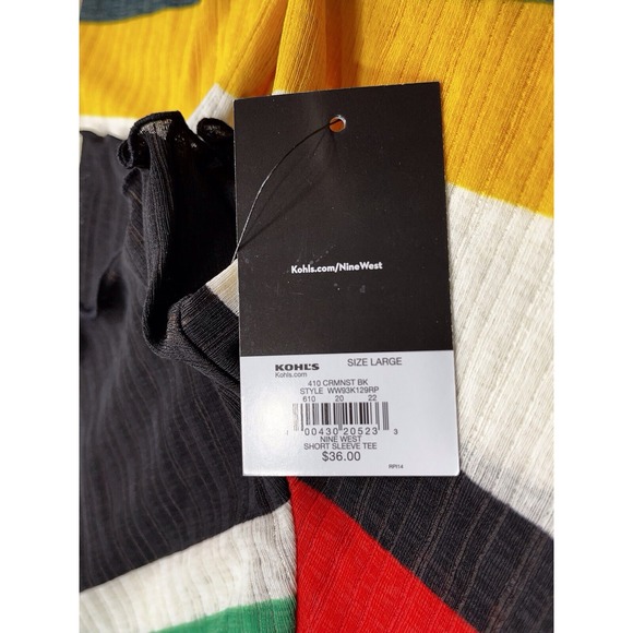 Nine West Womens Striped Tee Large Ringer‎ Neck Short Sleeve Top Colorful Casual - Picture 8 of 15